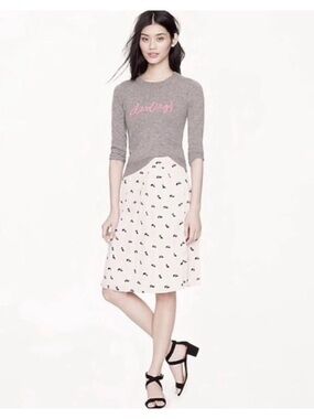 J. Crew Collection silk skirt with skunk print